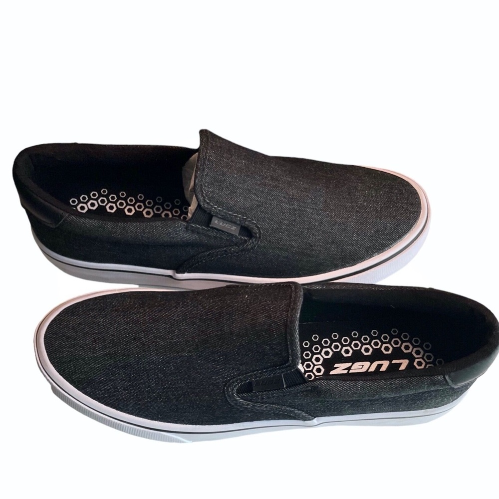 Lugz Mens Clipper‎ Sneaker Black Slip On Denim Shoes Size 9.5